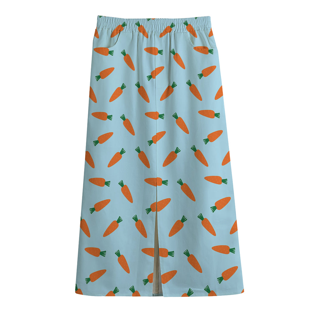 Little Carrot Pattern Print Cotton Front Slit Maxi Skirt