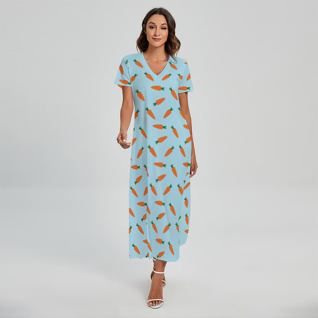 Little Carrot Pattern Print Short Sleeve Maxi Dress