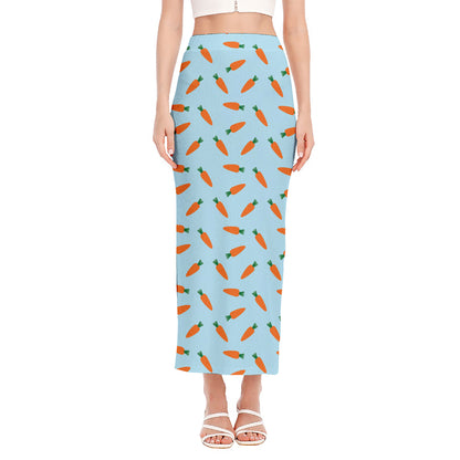 Little Carrot Pattern Print Side Slit Maxi Skirt