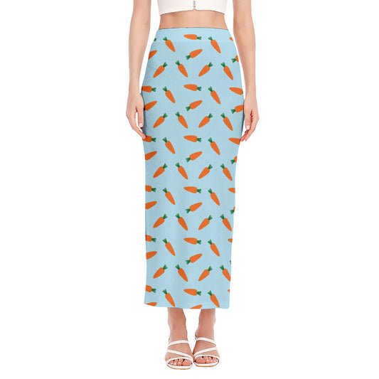 Little Carrot Pattern Print Side Slit Maxi Skirt