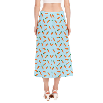 Little Carrot Pattern Print Side Slit Midi Skirt