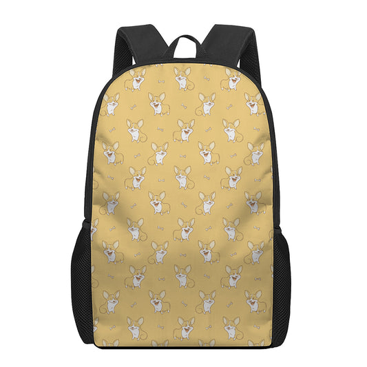 Little Corgi Pattern Print 17 Inch Backpack