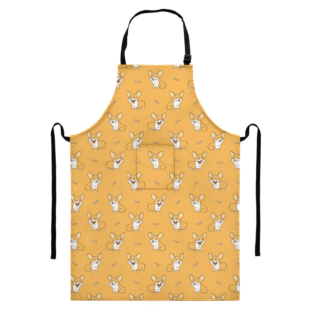 Little Corgi Pattern Print Bib Apron With Pocket