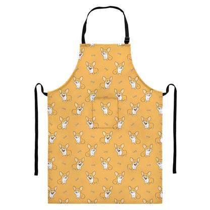 Little Corgi Pattern Print Bib Apron With Pocket