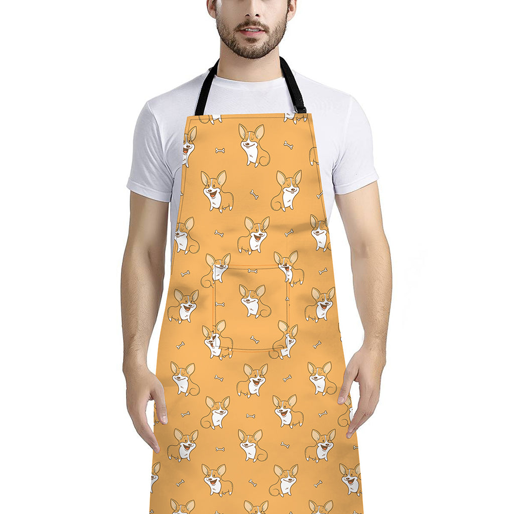 Little Corgi Pattern Print Bib Apron With Pocket