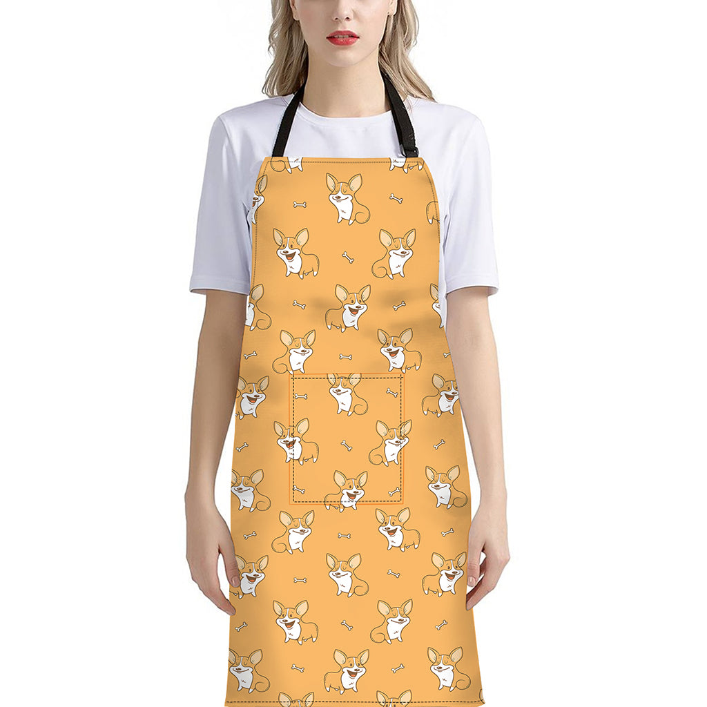 Little Corgi Pattern Print Bib Apron With Pocket