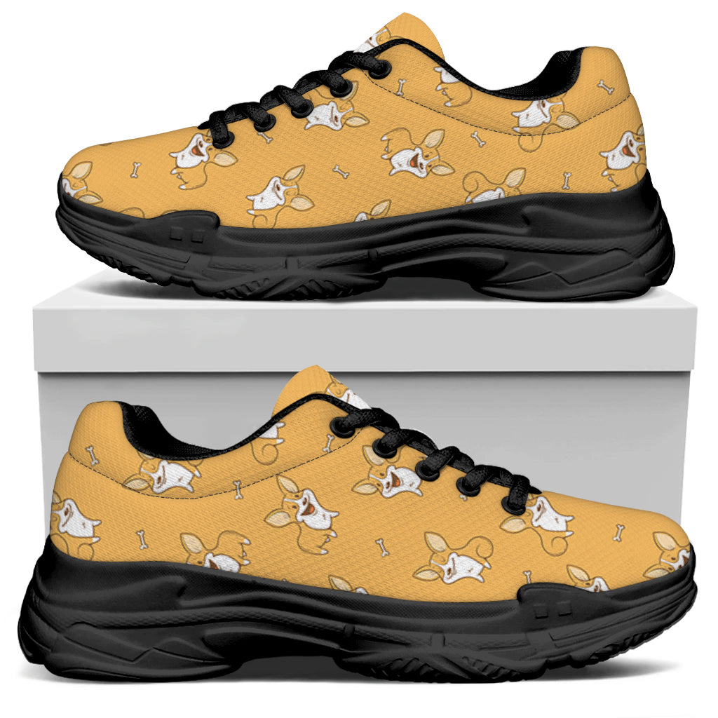 Little Corgi Pattern Print Black Chunky Shoes