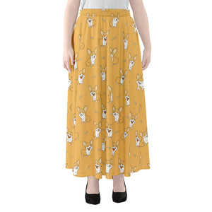 Little Corgi Pattern Print Chiffon Maxi Skirt