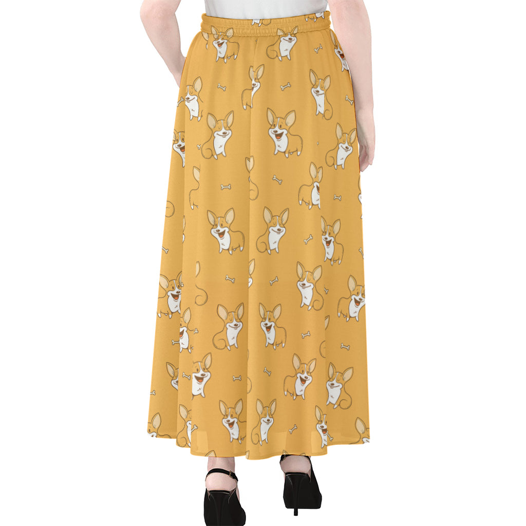 Little Corgi Pattern Print Chiffon Maxi Skirt