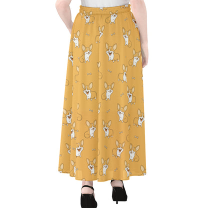 Little Corgi Pattern Print Chiffon Maxi Skirt
