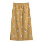 Little Corgi Pattern Print Cotton Front Slit Maxi Skirt