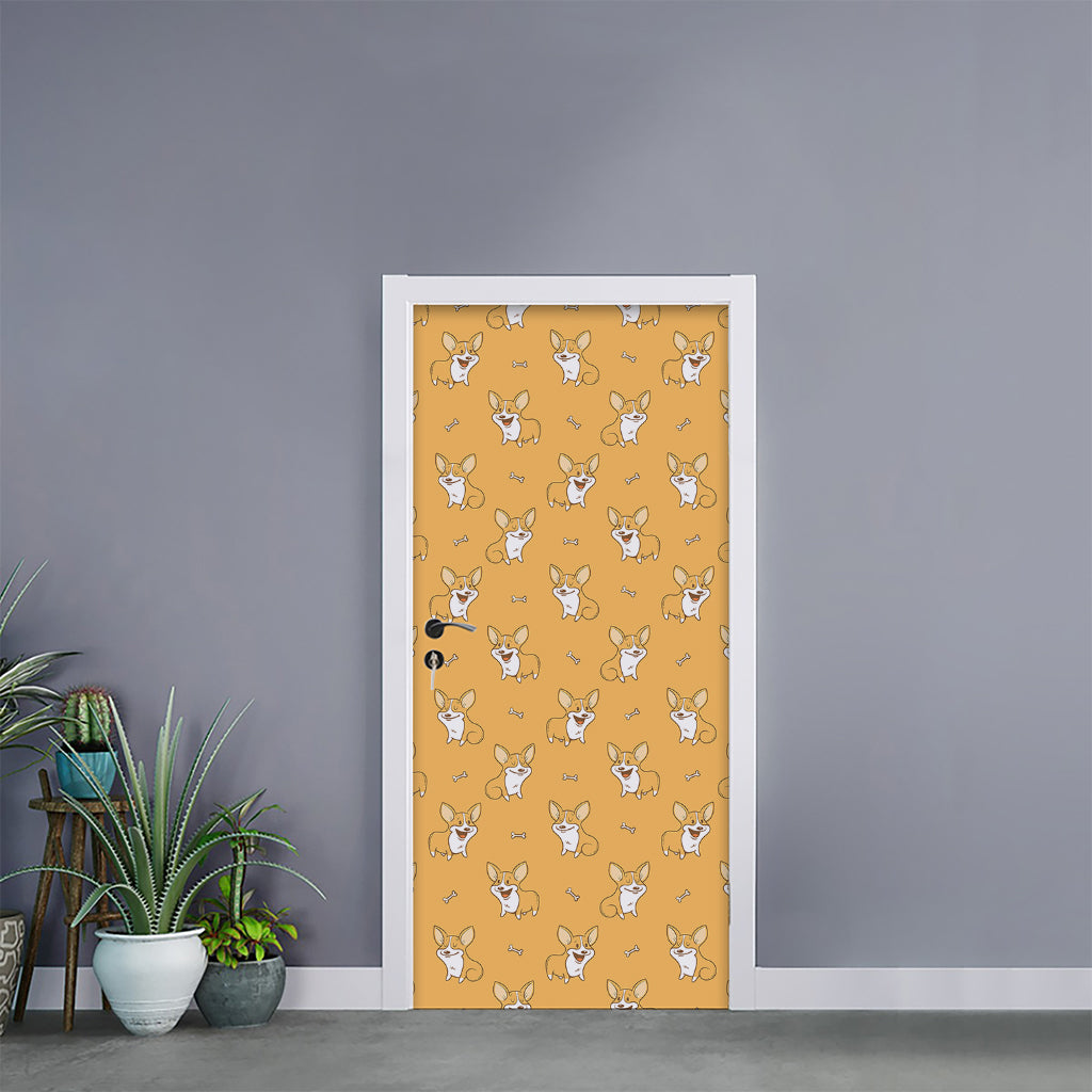 Little Corgi Pattern Print Door Sticker