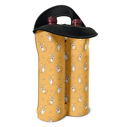 Little Corgi Pattern Print Double Neoprene Wine Tote
