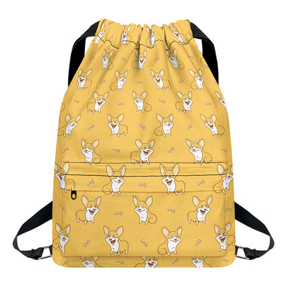 Little Corgi Pattern Print Drawstring Backpack