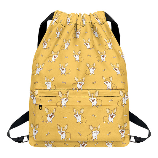 Little Corgi Pattern Print Drawstring Backpack