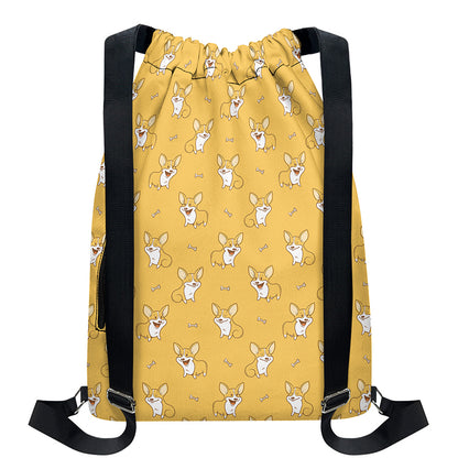 Little Corgi Pattern Print Drawstring Backpack