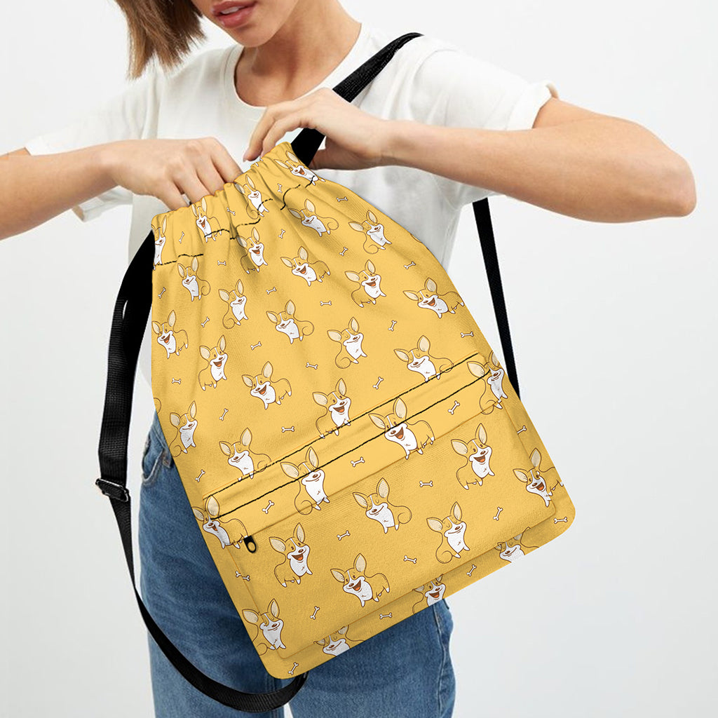 Little Corgi Pattern Print Drawstring Backpack