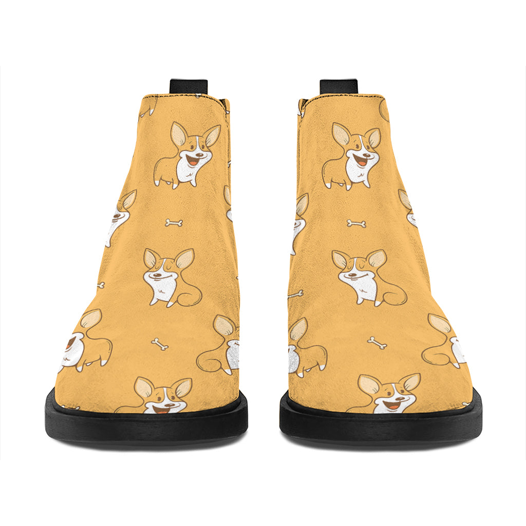 Little Corgi Pattern Print Flat Ankle Boots