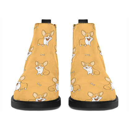 Little Corgi Pattern Print Flat Ankle Boots
