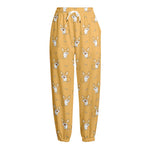 Little Corgi Pattern Print Fleece Lined Knit Pants
