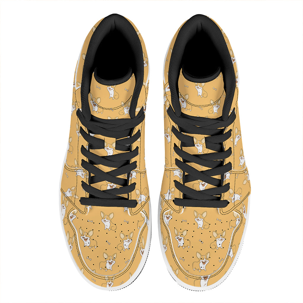 Little Corgi Pattern Print High Top Leather Sneakers
