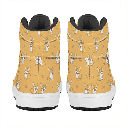 Little Corgi Pattern Print High Top Leather Sneakers