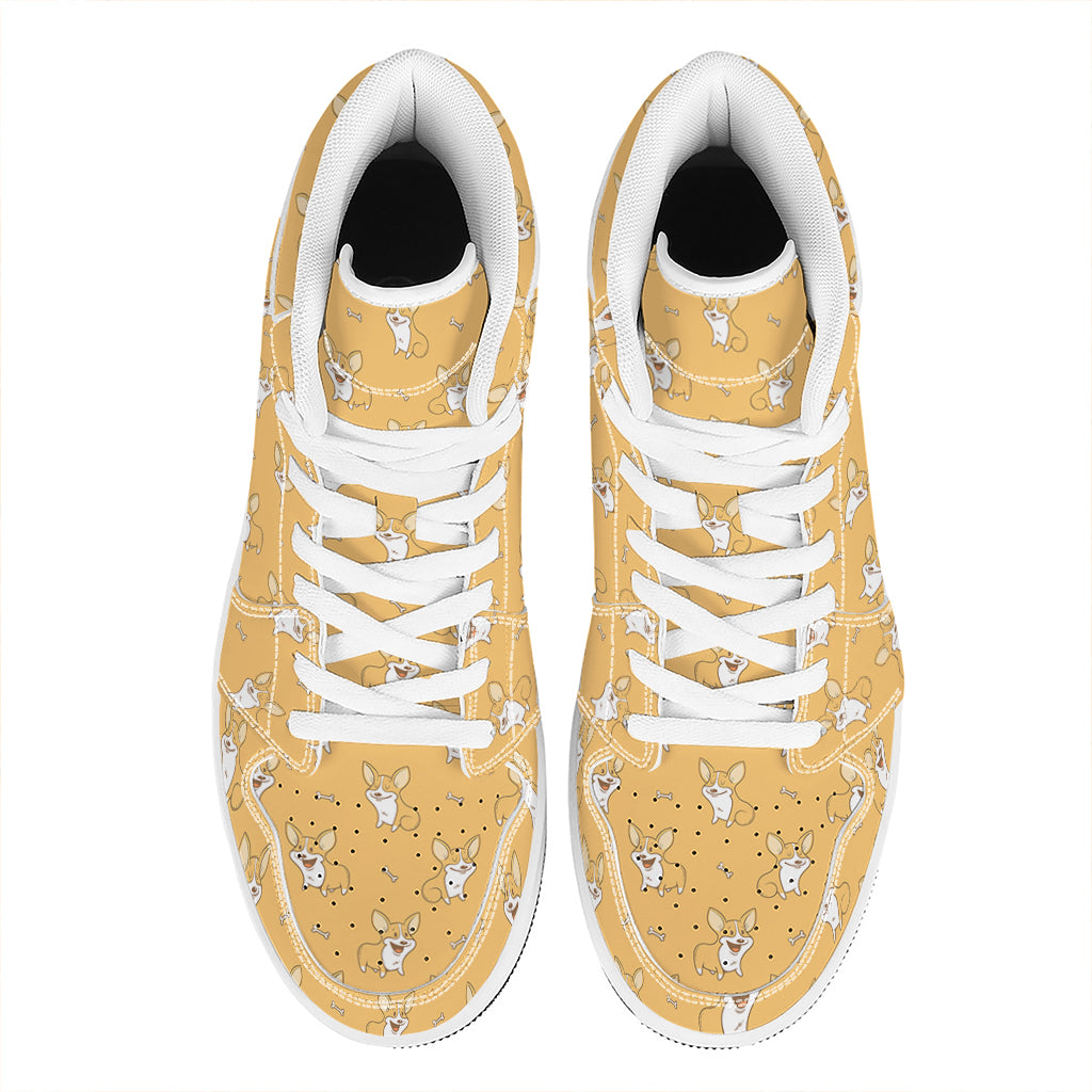 Little Corgi Pattern Print High Top Leather Sneakers