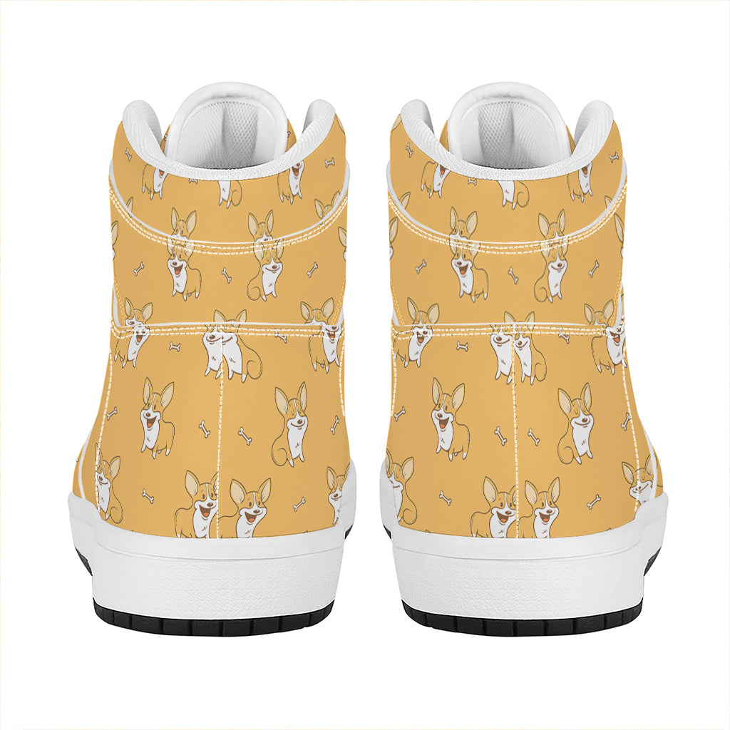 Little Corgi Pattern Print High Top Leather Sneakers
