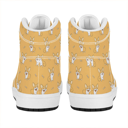 Little Corgi Pattern Print High Top Leather Sneakers