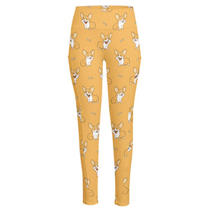 Little Corgi Pattern Print High-Waisted Pocket Leggings