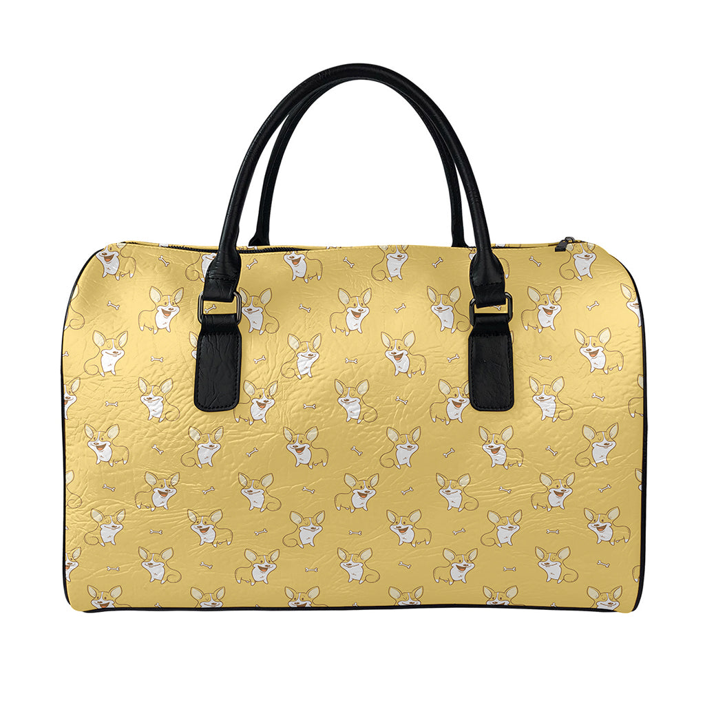 Little Corgi Pattern Print Leather Duffle Bag