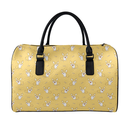 Little Corgi Pattern Print Leather Duffle Bag