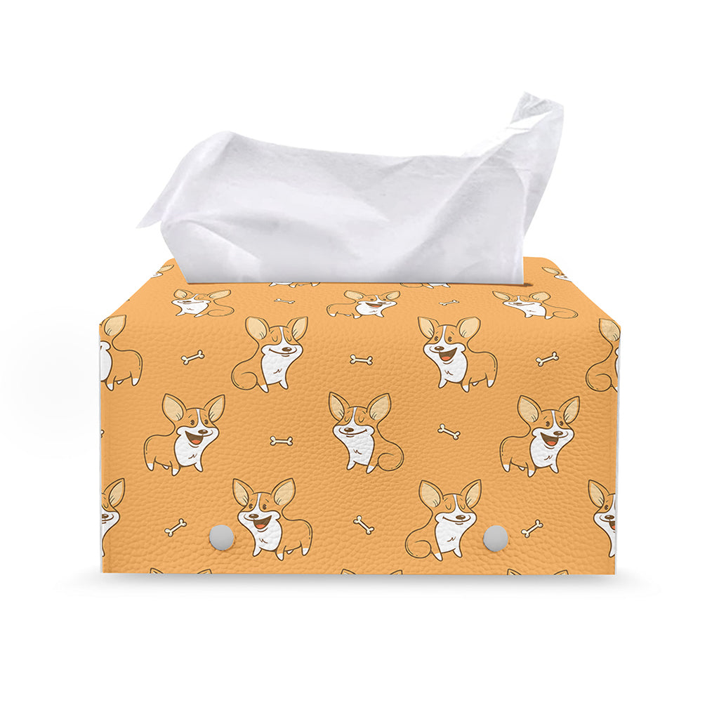 Little Corgi Pattern Print Leather Tissue Box Cover