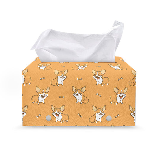Little Corgi Pattern Print Leather Tissue Box Cover
