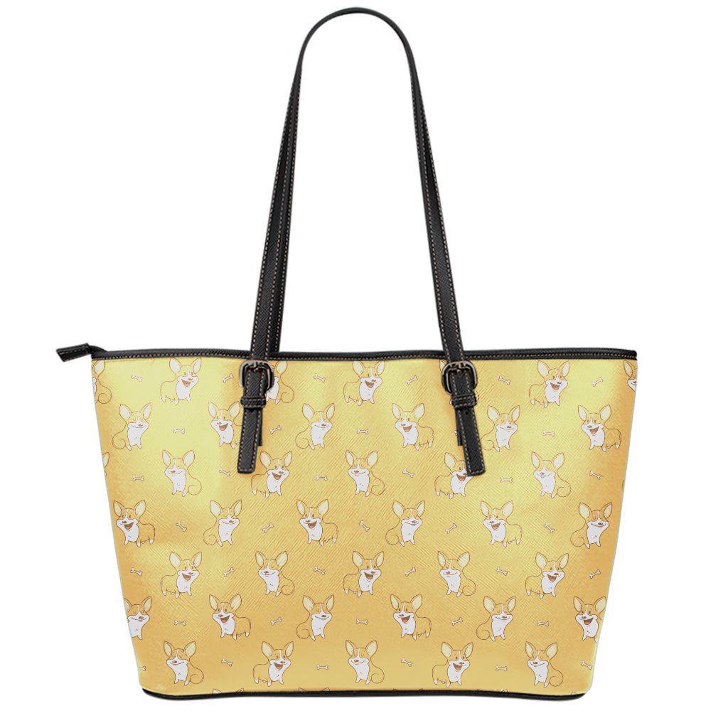 Little Corgi Pattern Print Leather Tote Bag