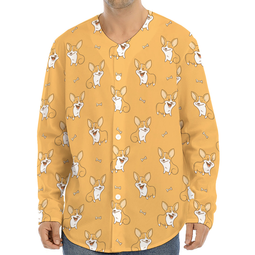 Little Corgi Pattern Print Long Sleeve Baseball Jersey