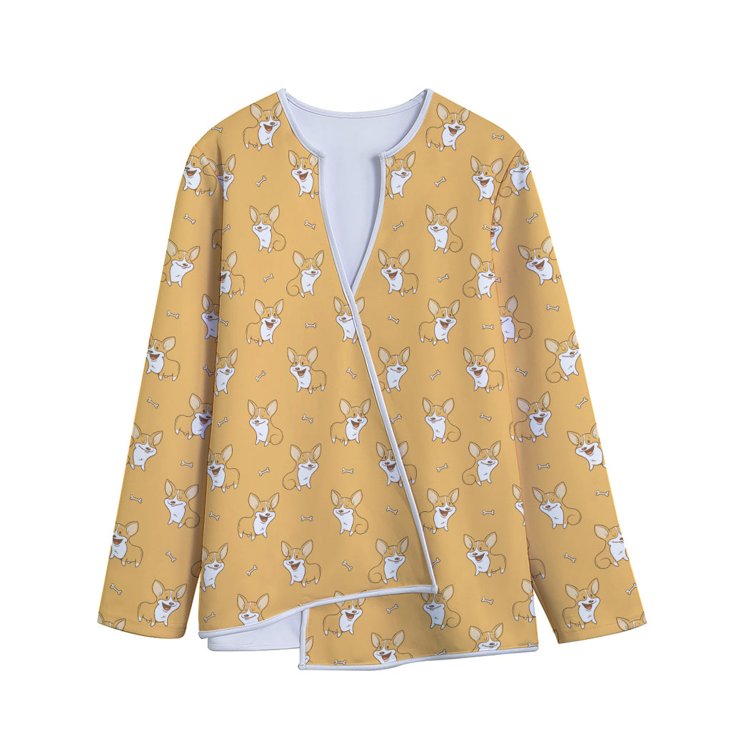 Little Corgi Pattern Print Long Sleeve Short Coat