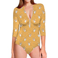 Little Corgi Pattern Print Long Sleeve Swimsuit
