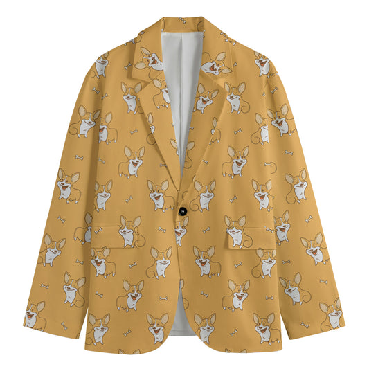 Little Corgi Pattern Print Men's Cotton Blazer