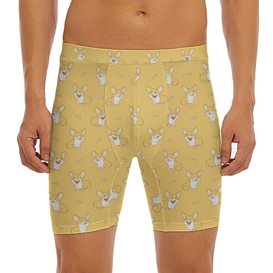 Little Corgi Pattern Print Men's Long Boxer Briefs