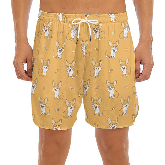Little Corgi Pattern Print Men's Split Running Shorts