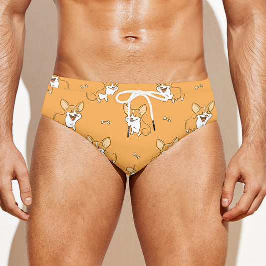 Little Corgi Pattern Print Men's Swim Briefs