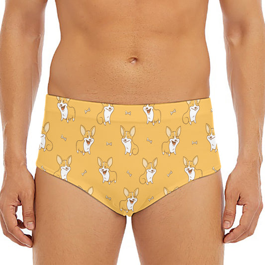 Little Corgi Pattern Print Men's Triangle Swim Briefs