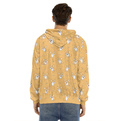 Little Corgi Pattern Print Men's Velvet Pullover Hoodie
