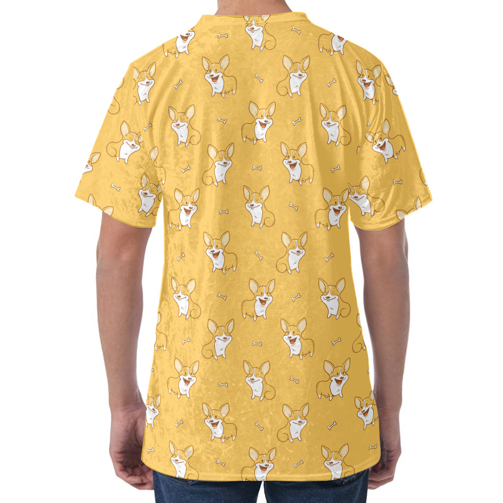 Little Corgi Pattern Print Men's Velvet T-Shirt