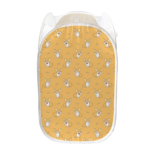 Little Corgi Pattern Print Mesh Laundry Hamper