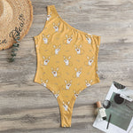 Little Corgi Pattern Print One Shoulder Bodysuit