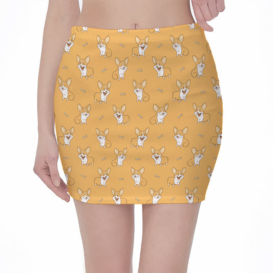 Little Corgi Pattern Print Pencil Mini Skirt