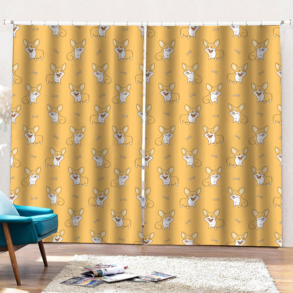 Little Corgi Pattern Print Pencil Pleat Curtains