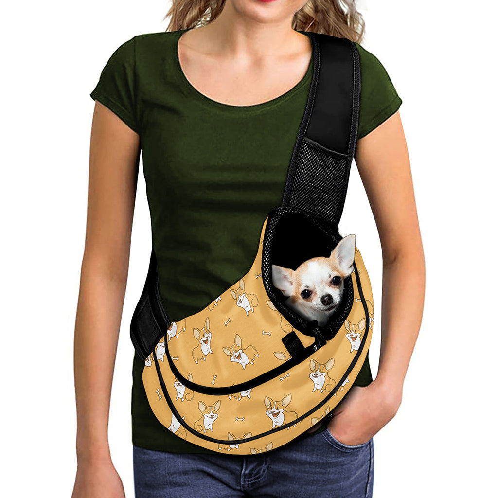 Little Corgi Pattern Print Pet Sling Carrier
